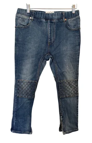 NWT One Teaspoon Sz26 Killers Pure Blue Patched Knee Pull-On Slit Straight Jeans thumbnail 1