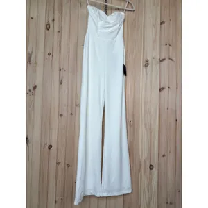 NWT Lulus Fashionista Nights Ivory Strapless Bustier Wide-Leg Jumpsuit Classy L thumbnail 2