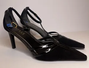 Vintage Y2K Lauren Ralph Lauren Winona Heels 7.5B Black T Strap Pointed Toe thumbnail 1