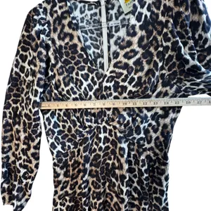 Farm Rio Leopard Animal Print‎ Viscose V-Neck Midi Dress Brown Black Large Boho thumbnail 7