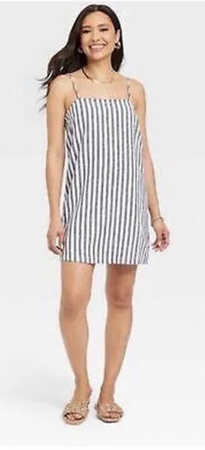 A‎ New Day Target Brand Linen Striped Mink Dress XL thumbnail 1