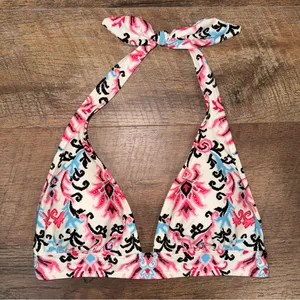 Kate Spade Swim Ikat Pattern Pink and Black Halter Bikini Top thumbnail 1