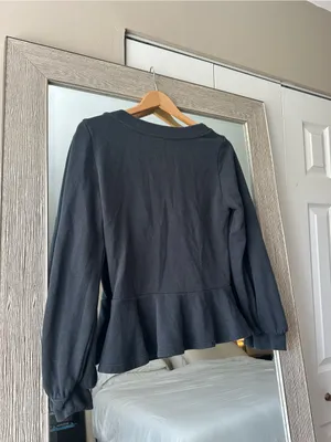 Maeve by Anthropologie Women's Black V-Neck Ruffle Peplum Sweater Blouse Medium thumbnail 2