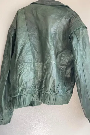 vintage dark green leather bomber jacket Full Zip Women’s Sz XL Made in Mexico thumbnail 11