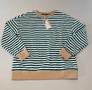 BTFBM Striped Oversized Sweatshirt Top Size M Green Tan New With Tag thumbnail 1