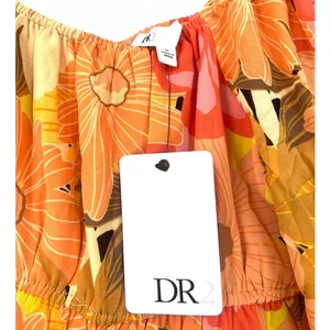 NWT DR2 Daniel Rainn | M | Melon Floral gathered Top Blouse Women's Peasant thumbnail 4