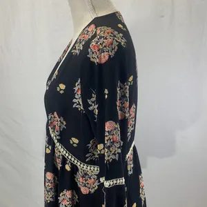 Funky Soul Long Sleeve Boho Hippie Black Floral Dress Size Medium thumbnail 8