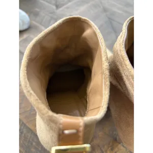 Tory Burch 8.5 Suede Ankle Boots Tan Slouchy Stiletto Gold Buckle Booties thumbnail 9