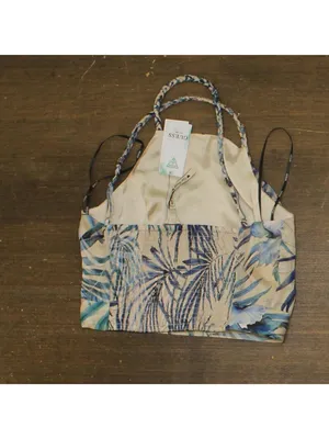 NWT Guess Sleeveless Gaelle Crop Top W5GH74WH9Z2 Fiji Palm Print Blue Multi M thumbnail 6