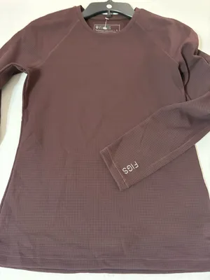 Dark brown chocolate nwot S FIGS waffle knit long sleeve underscrub top logo new thumbnail 1