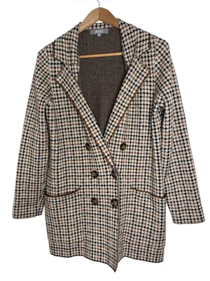Marled Houndstooth Double-Breasted Sweater Cardigan/Jacket /Blazer Neutrals sz L thumbnail 1