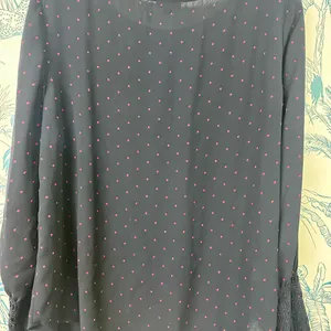 Ann Taylor Navy Blouse with Red Dots thumbnail 4
