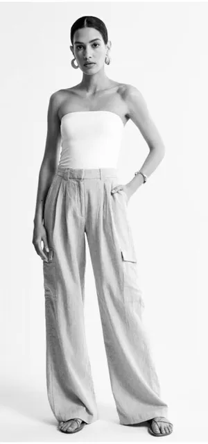 ✨Abercrombie & Fitch Linen-Blend Tailored Ultra Wide-Leg Cargo Sz S Green Pants✨ thumbnail 1