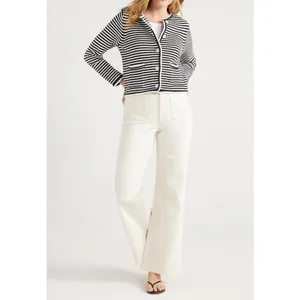 Free Assembly Womens Cardigan Size XS Black Stripe Crochet Trim Long Sleeve Soft thumbnail 5