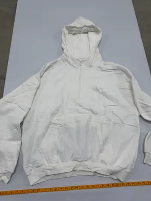 White Quarter Zip Hoodie Oversized Cotton Blend Fleece Sweatshirt size L thumbnail 4