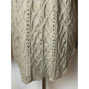 Free People Sweater Women Small‎ Tan Gray Cross My Heart Pullover Cable Knit thumbnail 8