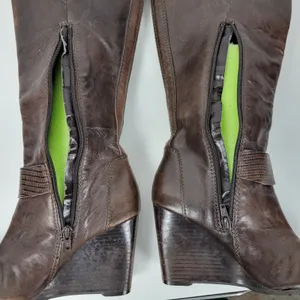 a.n.a. A New Approach Womens Boots 7 Brown Leather Knee High Wedges Heels Buckle thumbnail 16