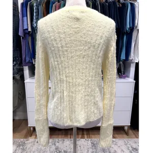 Cotton Emporium Light Yellow Ribbed Knit Sweater Cozy Chunky Cottagecore L NWOT thumbnail 5