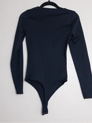 Abercrombie & Fitch Soft AF Long Sleeve Bodysuit XS Black Square Neck Thong thumbnail 7