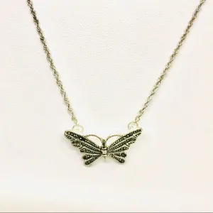 Marcasite Butterfly Dainty Chain Silver Necklace thumbnail 3