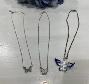 Necklace Lot: 3 Butterfly Silver Tone Pendant Chain‎ Jewelry thumbnail 1