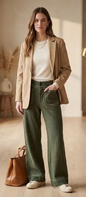 Maeve x Anthropologie Colette High Rise Topstitch Green Wide Leg Sweatpant MP. Inseam 29in, mid 12in, waist 28in. Sun damage shown in pictures thumbnail 1