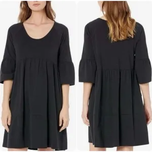 Pact Revive Flutter Sleeve Tiered Dress Organic Cotton Black Medium thumbnail 3