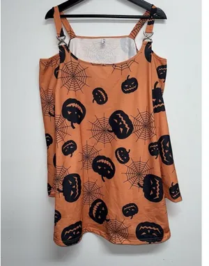 Rose Gal Halloween Dress Womens Plus 3X Orange Black Jack O'lanterns Spider Webs thumbnail 1