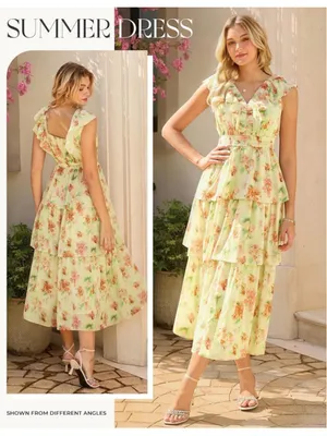 NEW GRACE KARIN Floral Maxi Dress Wedding Guest Tiered Ruffle Flowy L thumbnail 5