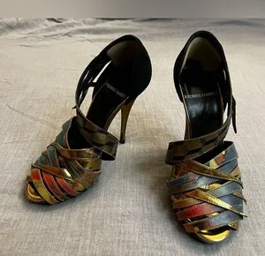 Pierre Hardy Strappy Blue Red Purple Copper Black Woven Peep Toe Heels thumbnail 1