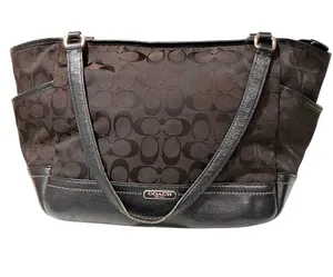 Coach Signature Park Carrie Vintage Tote Bag Black Monogram Canvas thumbnail 1
