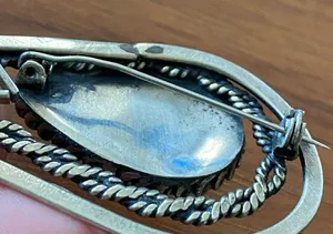 Unsigned Southwestern Sterling Silver Teardrop Turquoise Pendant Brooch thumbnail 10