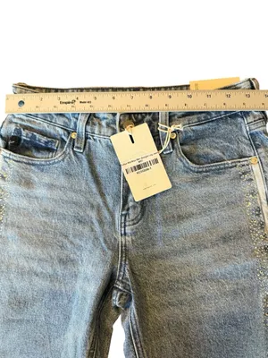 KanCan NWT Evelyn Mid Rise Slim Straight Leg Rhinestone Side Stripe Size 1/24 thumbnail 9