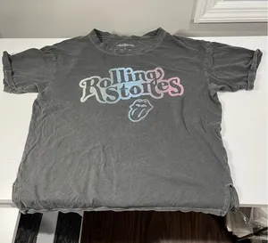 The Rolling Stones Band T Shirt‎ Gray Distressed Graphic Tee Women's Small thumbnail 1