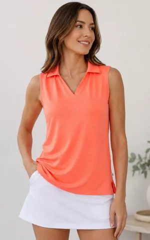 Lady Hagen Essentials Coral Sleeveless Golf Polo Top Size Small thumbnail 1