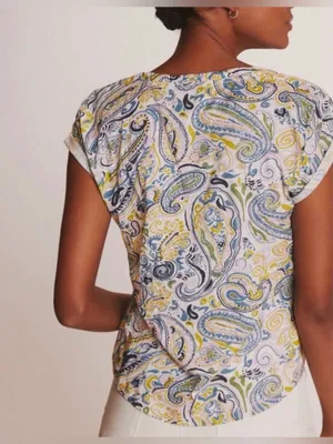 Anthropologie Pilcro Paisley Pattern Twist Collar Scoop Neck Tee T-Shirt Medium thumbnail 2