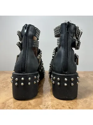 Jeffrey Campbell Starburst Studded Leather Buckle Lug Sole Boots 8.5 Goth Punk thumbnail 4