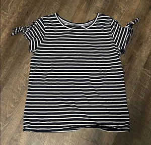 Nautica Shirt Womens Large Blue White Striped Nautical Tie‎ Sleeve 100% Cotton thumbnail 1