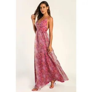 💕LULUS💕 Bloom Wildly Magenta Floral Organza Maxi Dress ~ Floral Print M NWT thumbnail 5