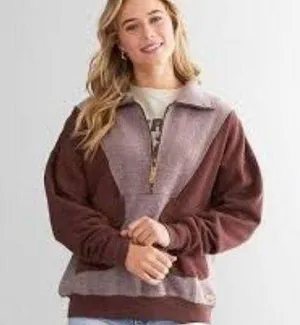 BKE Cropped Pullover - Women's Burgundy Half Zip Sz Large LN thumbnail 2