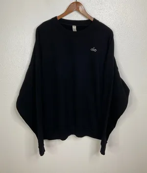 Alo Yoga Accolade Crew Neck Pullover‎ Sweatshirt Black Fleece Large thumbnail 1