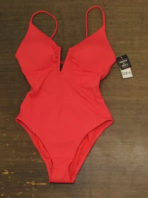 NWT Bar III Womens V-Wire Plunge-Neck One Piece Swimsuit Bright Rose Pink S thumbnail 1