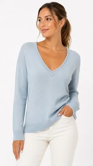 1901 Womens V-Neck 100% Cashmere Sweater Light Blue Long Sleeve Pullover Size M thumbnail 1