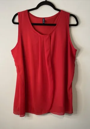 Iwollence XL Red Sleeveless Blouse Layered Chiffon Career Party Top thumbnail 1