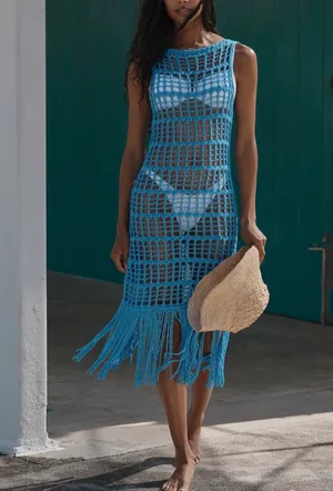 Anthropologie Celandine Crochet Fringe Midi Dress, Size S/M thumbnail 3