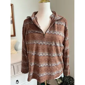 granola Southwestern boho Woolrich Pullover Brown Geometric Quarter Zip Large thumbnail 5