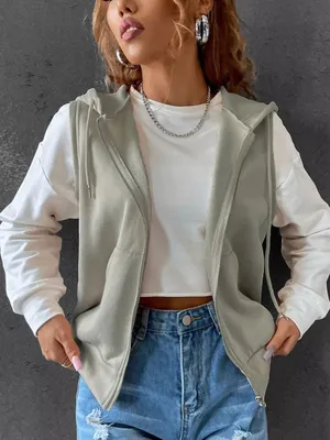 NWT Brandy Melville Light Sage Sleeveless Zip Hoodie Vest XS Small thumbnail 1