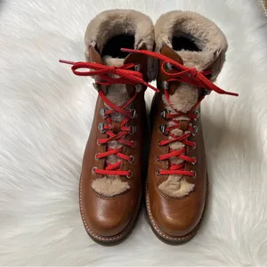 Clarks Orianna Hiker Boots Brown Leather Fur Trim Women’s size 7 thumbnail 8