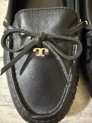 Tory Burch Black Leather Bow-Trim Driving Loafers with Gold Logo thumbnail 2