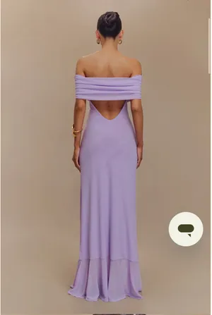 Meshki Audrey Lilac Off the shoulder mesh maxi dress thumbnail 2